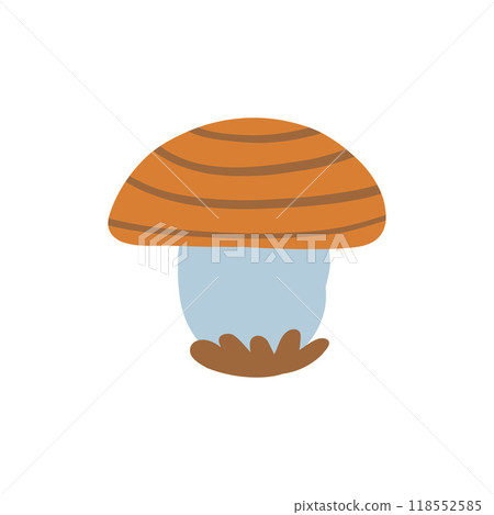Simple, cute mushroom illustration with earthy tones and a playful design. Ideal for autumnal themes, nature-inspired art, and forest or woodland decor 118552585