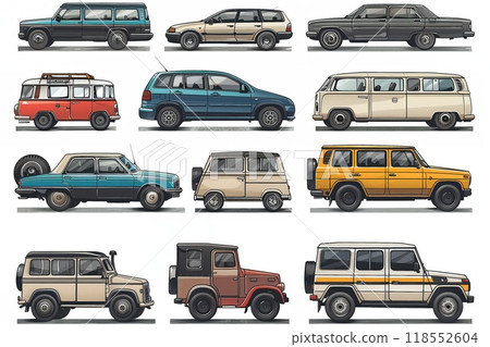 An outline illustration of different types of trees. 118552604