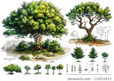 An outline illustration of different types of trees. 118552653