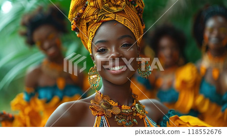 Woman in traditional attire performing a cultural dance 118552676