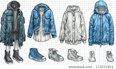 An outline illustration of different types of trees. 118552854