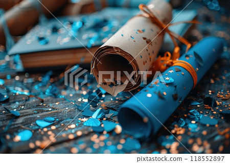 A graduation collage with photos of students diplomas 118552897
