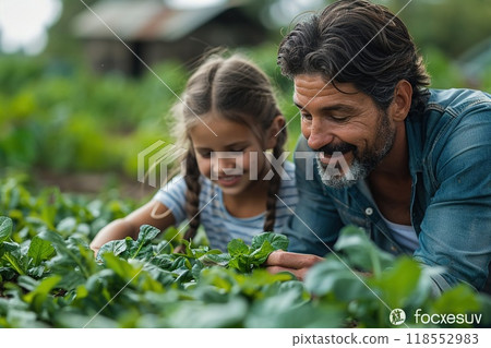 A family gardening together in their backyard. A family gardening together in their backyard. 118552983