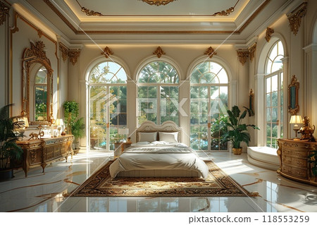 A 3D realistic rendering of a luxury bedroom A 3D realistic rendering of a luxury bedroom 118553259