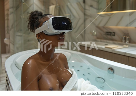 A person using VR to visualize a luxury bathroom. A person using VR to visualize a luxury bathroom. 118553340