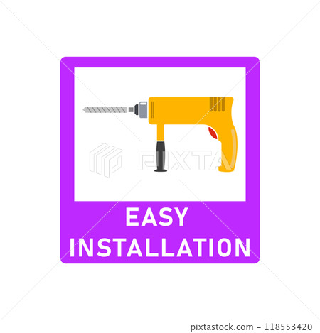 Easy simple installation icon with drill symbol. Isolated vector illustration and sign and. Design template for website elements, sticker and other use. Easy simple installation icon with drill symbol. Isolated vector illustration and sign and. Design template for website elements, sticker and other use. 118553420