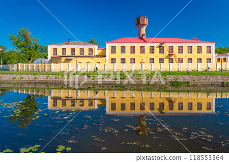 A view of the embankment of the Uvod River in the city of Ivanovo, The Golden Ring of Russia. Ya.N. Fokin's chintz-printed and cotton factory. A view of the embankment of the Uvod River in the city of Ivanovo, The Golden Ring of Russia. Ya.N. Fokin's chintz-printed and cotton factory. 118553564