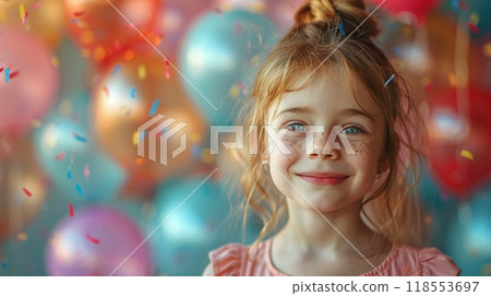 A birthday collage featuring images of kids balloons 118553697