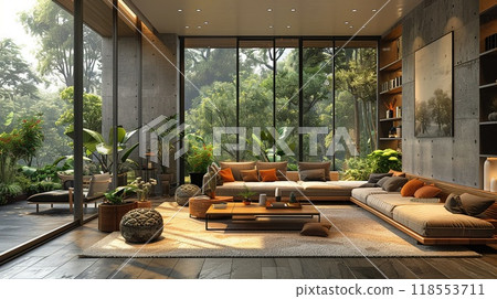 A VR mockup of an office space with modern furniture and decor 118553711