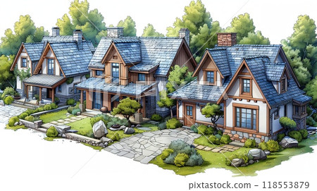 An outline illustration of different types of trees. 118553879