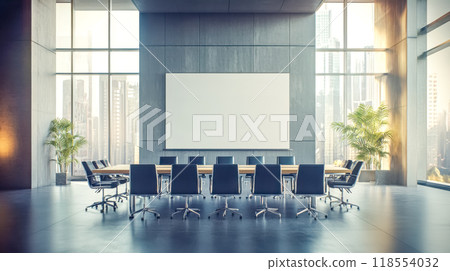 Modern boardroom meeting room with a view of city skyline 118554032