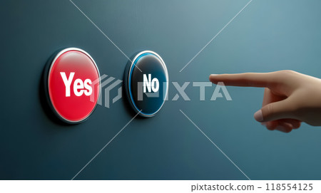 Finger pointing no button choosing negative option 118554125