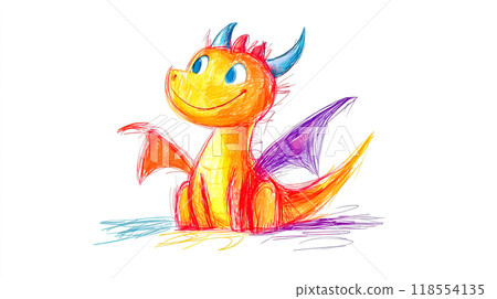 Cute colorful dragon smiling and sitting down 118554135