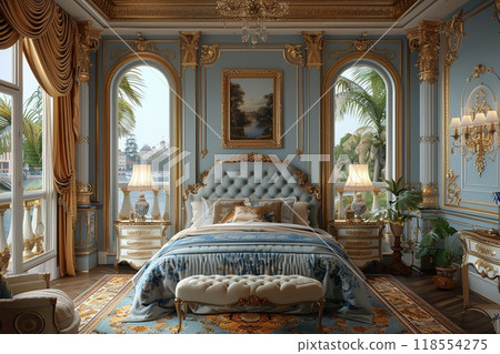 A 3D realistic rendering of a luxury bedroom 118554275