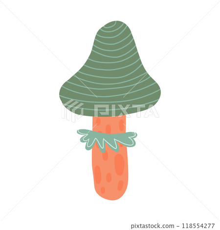 Whimsical tall green mushroom illustration, great for nature, woodland, or fairy-themed designs. Perfect for botanical, outdoor, and autumn projects 118554277