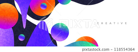 Abstract Background with Colorful Gradient Shapes and Texture Effect. Vibrant and Creative Cover or Banner Design Template 118554364