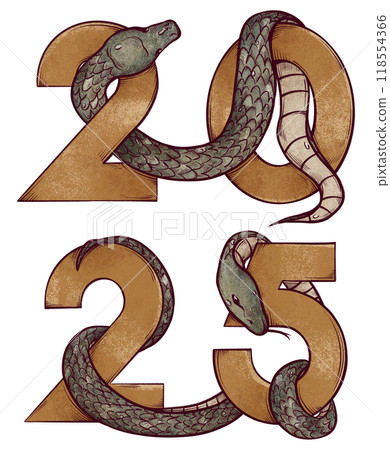 2025 Year of the Snake Symbol, hand drawn sketch illustration 118554366