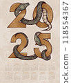 2025 Year of the Snake Calendar, hand drawn sketch illustration 118554367