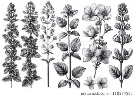 An outline illustration of different types of trees. 118554593