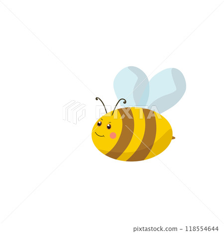 Cartoon bee mascot. A small bees flies. Wasp collection. Vector characters. Incest icon. Template design for invitation, cards. Doodle style 118554644