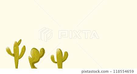 Tall succulent cactuses with thorns on color background. Vector drawing set illustration for icon, game, packaging, banner. Wild west, western, cowboy concept. Copy spase 118554659