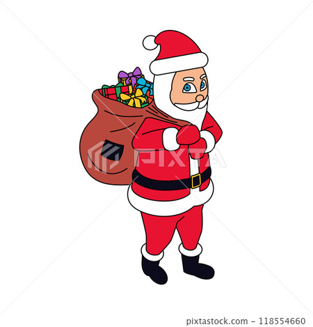 Santa Claus with a bag of gifts in outline.  118554660