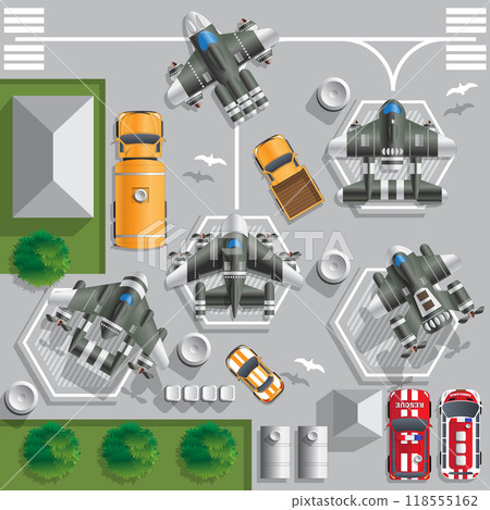 Base of space ships. Vector illustration. View from above. 118555162
