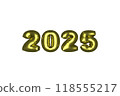 2025 Year Glossy Inflated Balloon Golden Numbers over Transparent Background 118555217