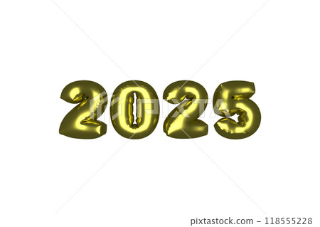 2025 Year Glossy Inflated Balloon Golden Numbers over White Background 118555228