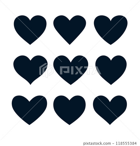 Love hearts signs. Collection of black heart silhouette isolated on a white background. Love hearts signs. Collection of black heart silhouette isolated on a white background. 118555384