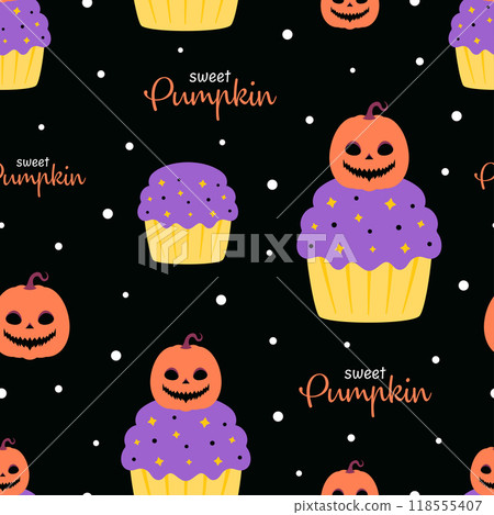 halloween seamless pattern with cupcake 118555407