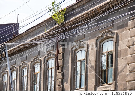 facade of residential house from black tuff stone facade of residential house from black tuff stone 118555980