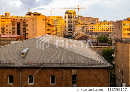 urban houses lit by sunset sun in Yerevan city 118556157