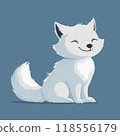 Cute cartoon arctic fox with fluffy fur on blue background. kids book illustration, greeting card 118556179