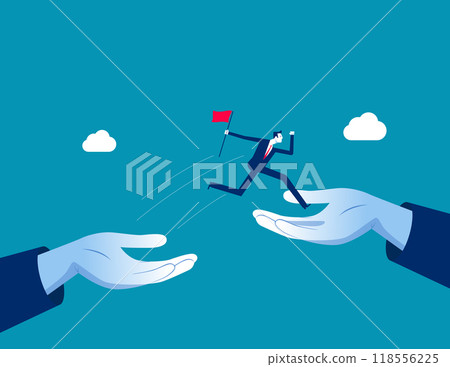 Mentorship to assist employee to success. Helping hand or encouragement for teammate to achieve business goal. Businessman jumping up hand growth ladder to progress target. Business support concept Mentorship to assist employee to success. Helping hand or encouragement for teammate to achieve business goal. Businessman jumping up hand growth ladder to progress target. Business support concept 118556225