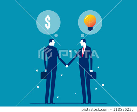 Venture capital, project pitching for funding or VC investment. Selling idea for money or angel investment for project. Young entrepreneur pitching idea to raise venture capital fund. Startup concept 118556233