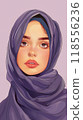 Illustration of a woman wearing a hijab for World Hijab Day, celebrating women in headscarves 118556236
