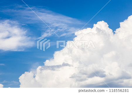 large cumuli cloud and cirrus clouds in blue sky 118556281