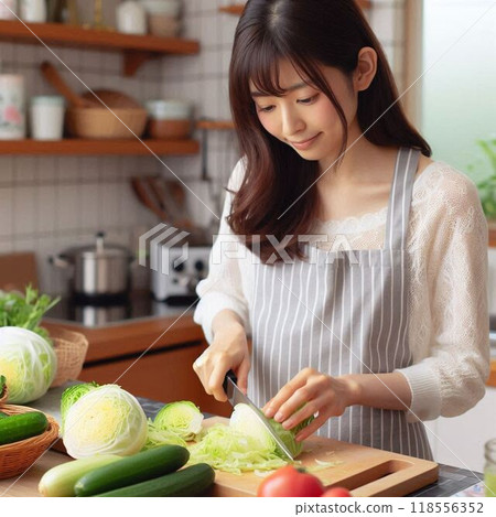 Woman cutting vegetables in the kitchen 118556352