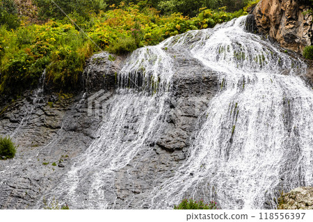 view of Jermuk Waterfall on rainy summer day view of Jermuk Waterfall on rainy summer day 118556397