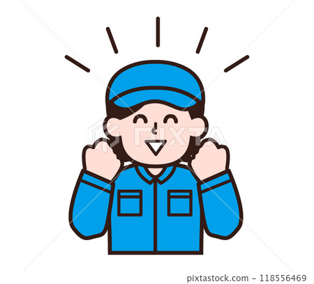A woman in work clothes making a fist pump 118556469