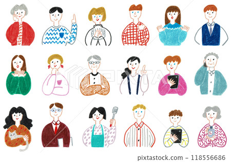 Hand-drawn illustration set of men and women of all ages Hand-drawn illustration set of men and women of all ages 118556686