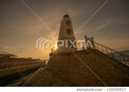 A photo of the old Sakai Lighthouse in the dark in Sakai Ward, Sakai City, Osaka Prefecture A photo of the old Sakai Lighthouse in the dark in Sakai Ward, Sakai City, Osaka Prefecture 118556917