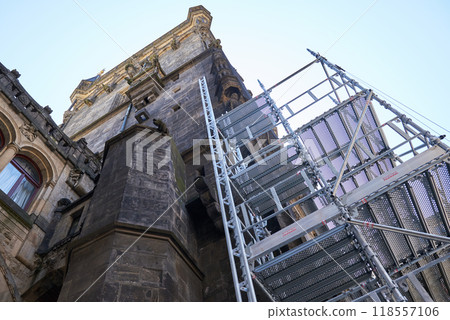 Renovation works on Powder Gate gothic tower (Prasna brana), historical landmark in Prague, Czech Republic Renovation works on Powder Gate gothic tower (Prasna brana), historical landmark in Prague, Czech Republic 118557106