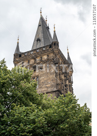 Powder Gate gothic tower, historical landmark in Prague, Czech Republic Powder Gate gothic tower, historical landmark in Prague, Czech Republic 118557107