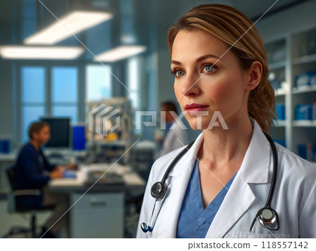 composite image of smiling doctor standing 118557142