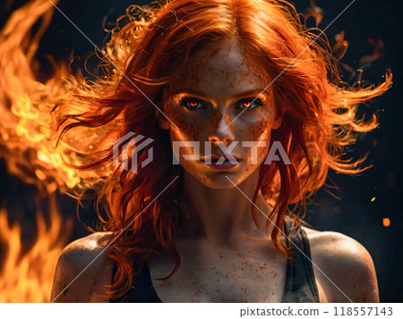 woman in fire flames 118557143