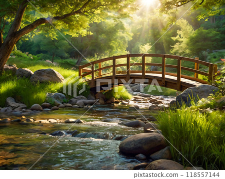 wooden bridge in the forest 118557144