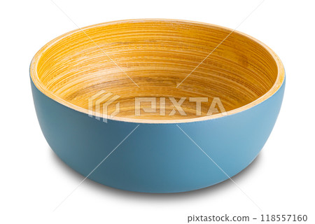 Closeup view of empty single gray wooden bowl. Closeup view of empty single gray wooden bowl. 118557160