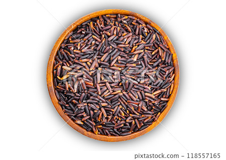 Top view of riceberry seeds, rice berry seeds. 118557165